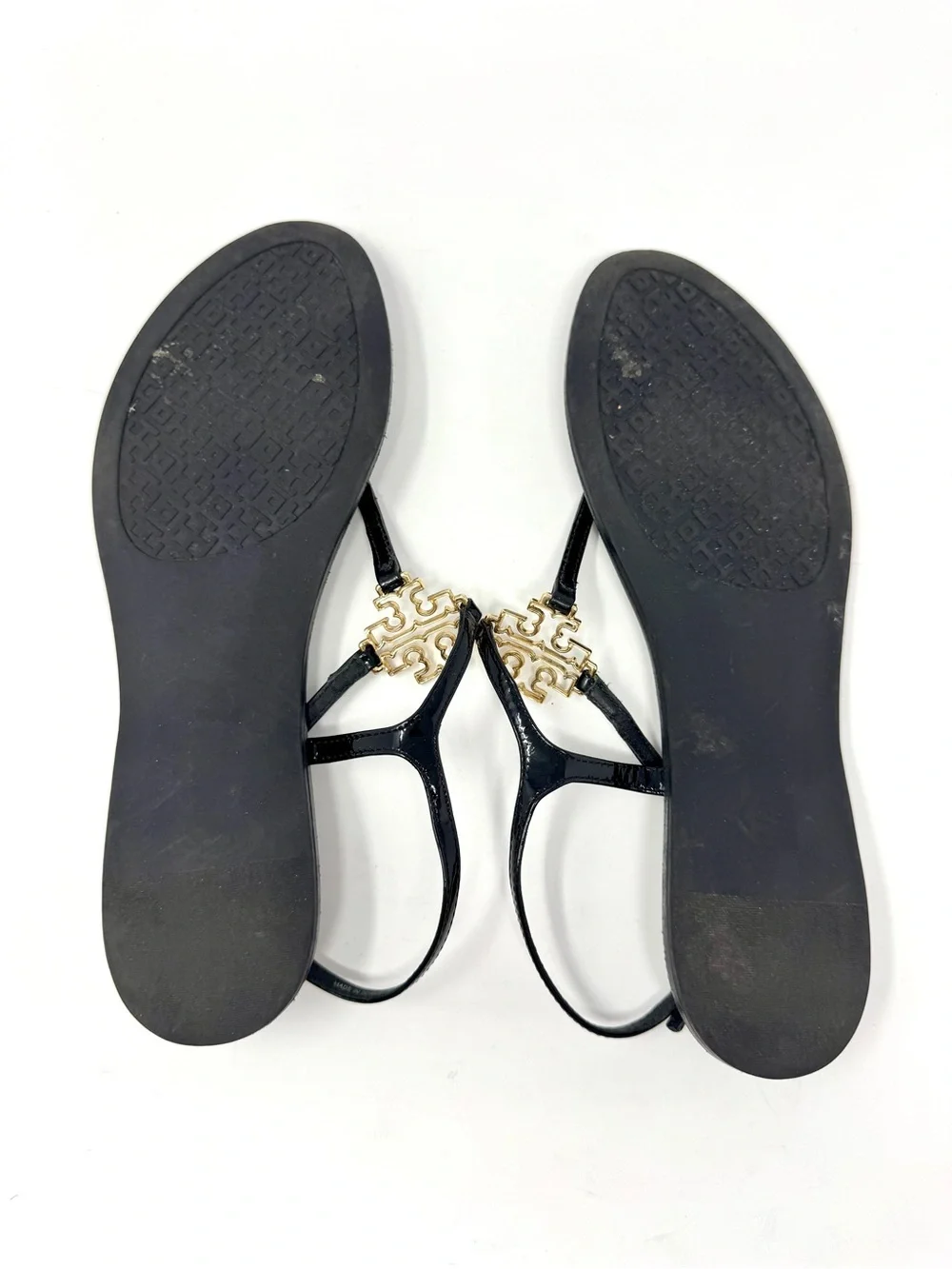 Tory Burch Capri Strap Sandal Black Leather with Gold Logo Accent